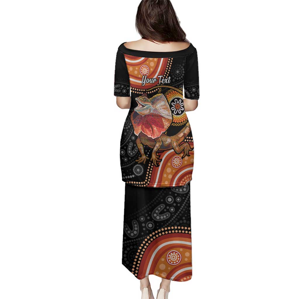 Personalised Australia Frilled Lizard Family Matching Puletasi and Hawaiian Shirt Aboriginal Art