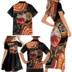 Personalised Australia Frilled Lizard Family Matching Short Sleeve Bodycon Dress and Hawaiian Shirt Aboriginal Art