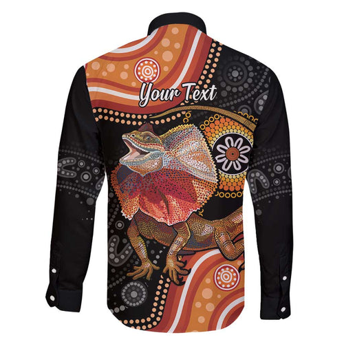 Personalised Australia Frilled Lizard Family Matching Short Sleeve Bodycon Dress and Hawaiian Shirt Aboriginal Art
