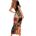 Personalised Australia Frilled Lizard Family Matching Short Sleeve Bodycon Dress and Hawaiian Shirt Aboriginal Art