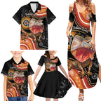Personalised Australia Frilled Lizard Family Matching Summer Maxi Dress and Hawaiian Shirt Aboriginal Art