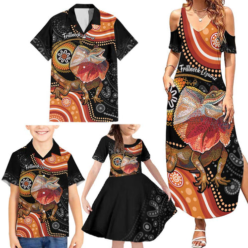 Personalised Australia Frilled Lizard Family Matching Summer Maxi Dress and Hawaiian Shirt Aboriginal Art