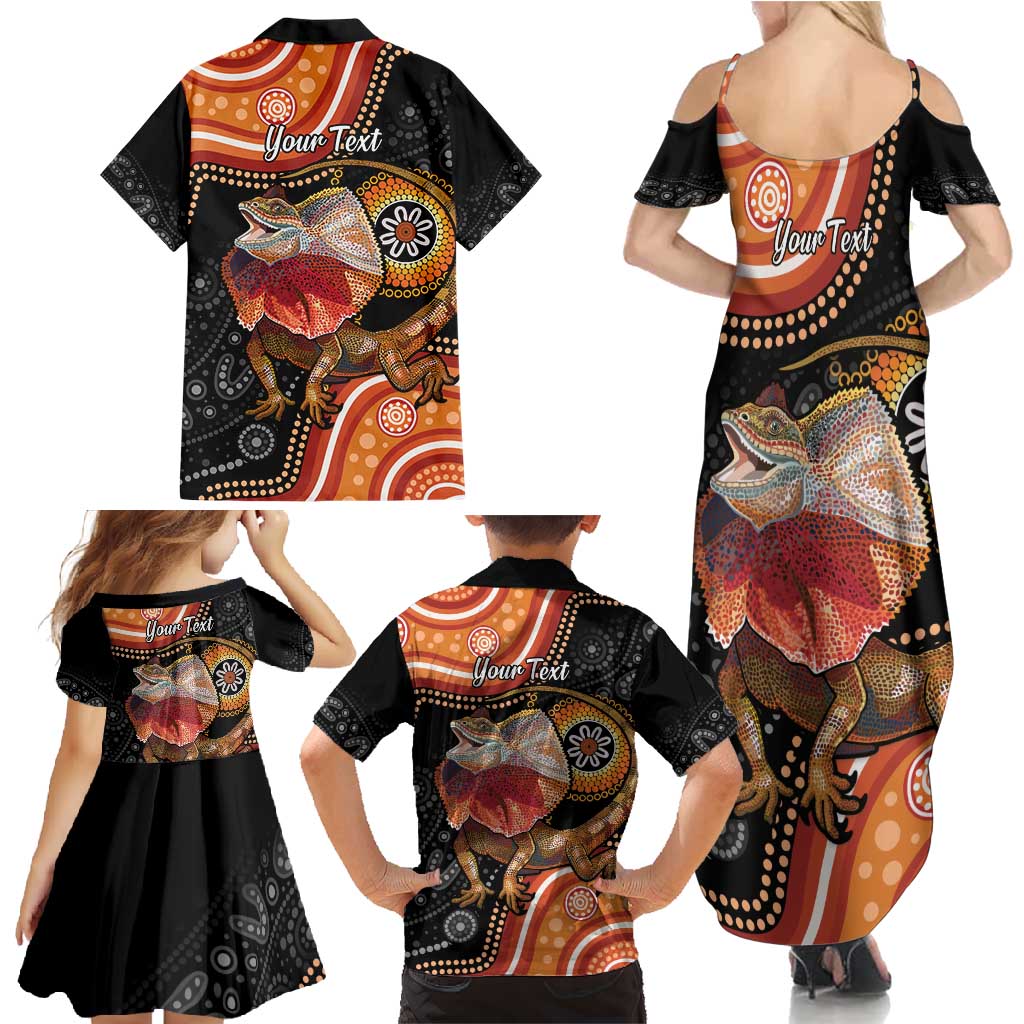 Personalised Australia Frilled Lizard Family Matching Summer Maxi Dress and Hawaiian Shirt Aboriginal Art