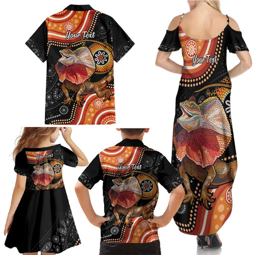 Personalised Australia Frilled Lizard Family Matching Summer Maxi Dress and Hawaiian Shirt Aboriginal Art