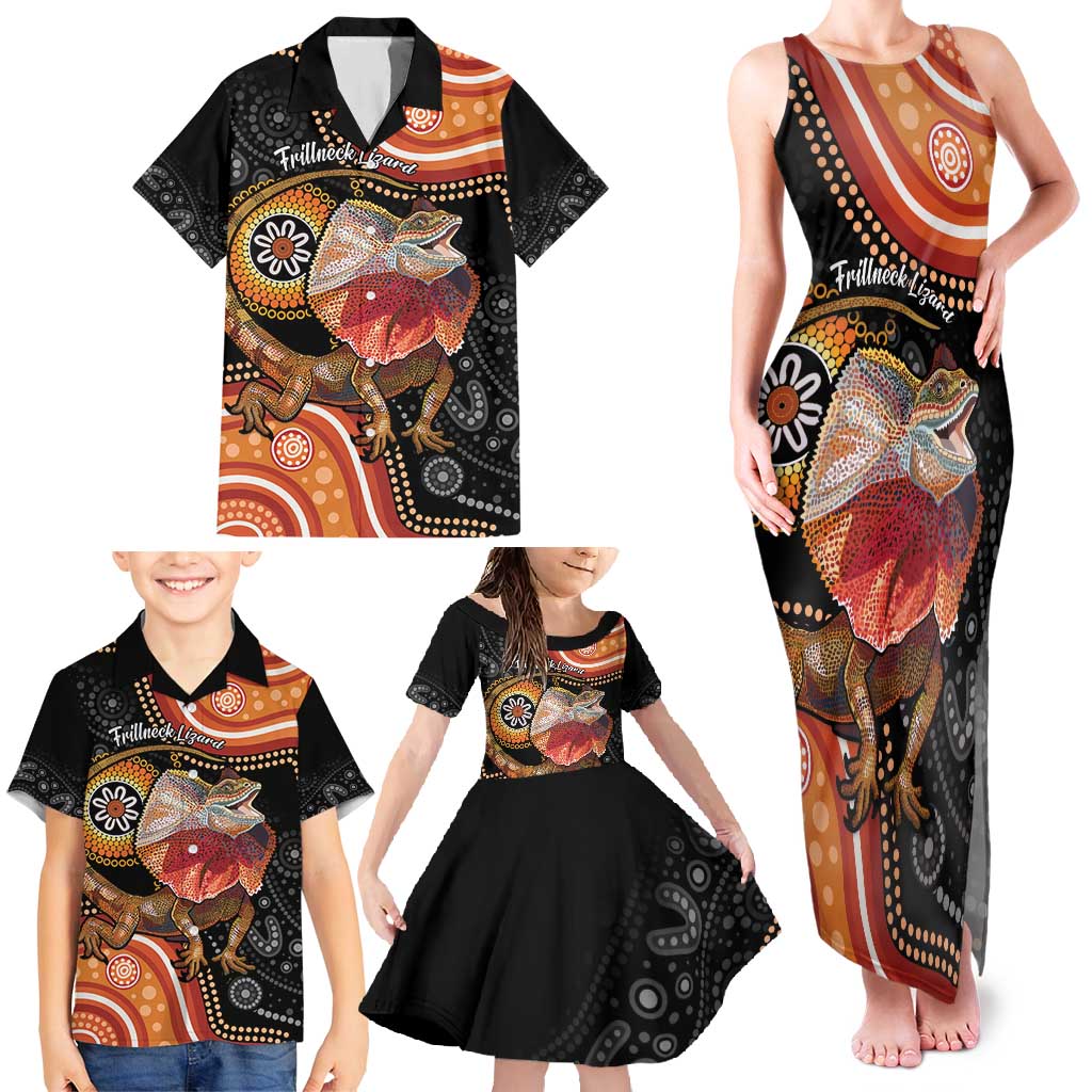 Personalised Australia Frilled Lizard Family Matching Tank Maxi Dress and Hawaiian Shirt Aboriginal Art