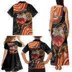 Personalised Australia Frilled Lizard Family Matching Tank Maxi Dress and Hawaiian Shirt Aboriginal Art