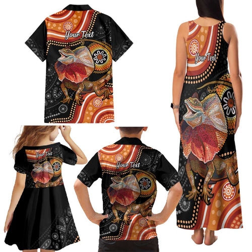 Personalised Australia Frilled Lizard Family Matching Tank Maxi Dress and Hawaiian Shirt Aboriginal Art
