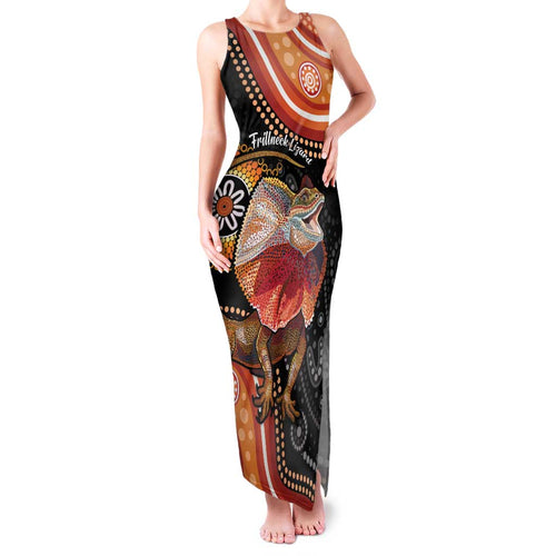 Personalised Australia Frilled Lizard Family Matching Tank Maxi Dress and Hawaiian Shirt Aboriginal Art