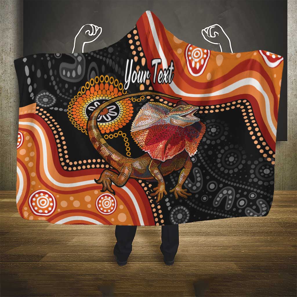 Personalised Australia Frilled Lizard Hooded Blanket Aboriginal Art