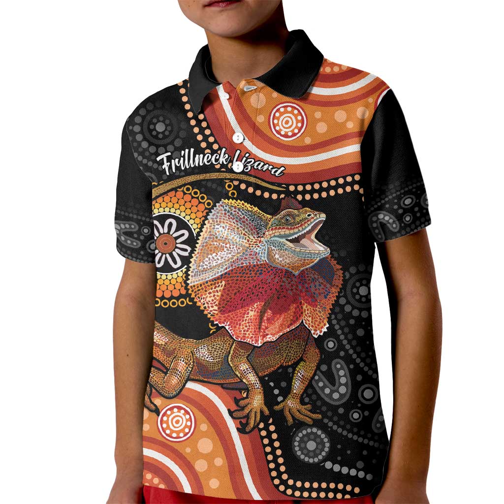 Personalised Australia Frilled Lizard Kid Polo Shirt Aboriginal Art