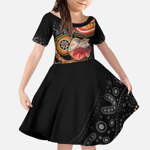 Personalised Australia Frilled Lizard Kid Short Sleeve Dress Aboriginal Art