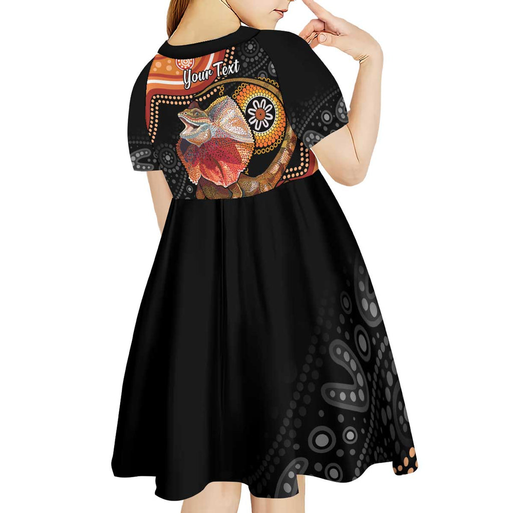Personalised Australia Frilled Lizard Kid Short Sleeve Dress Aboriginal Art