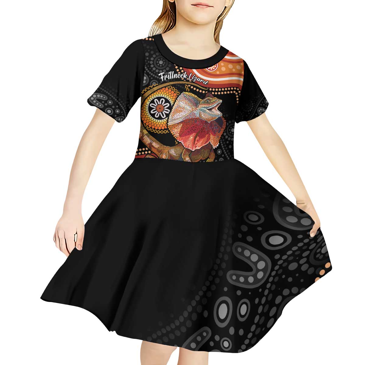 Personalised Australia Frilled Lizard Kid Short Sleeve Dress Aboriginal Art