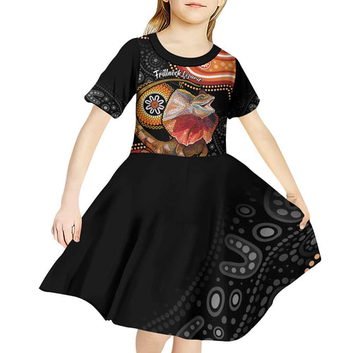 Personalised Australia Frilled Lizard Kid Short Sleeve Dress Aboriginal Art