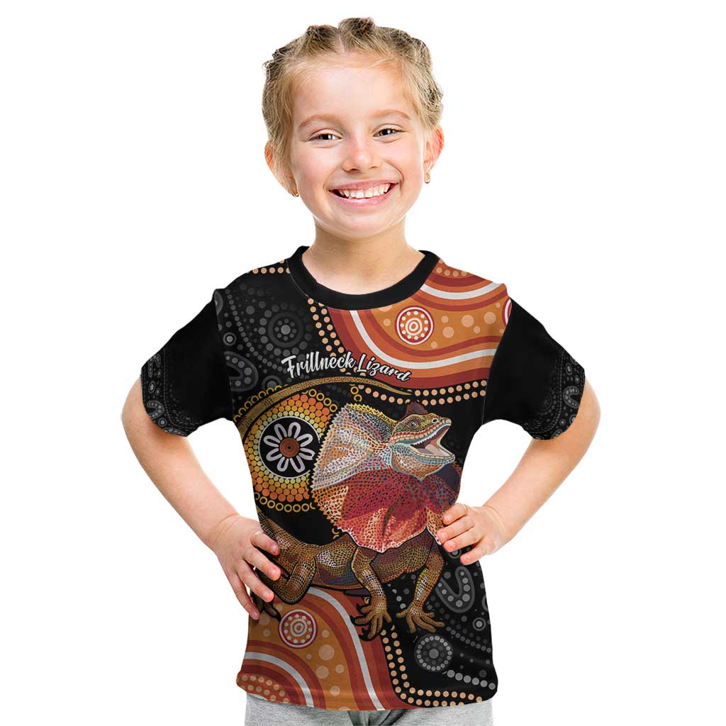 Personalised Australia Frilled Lizard Kid T Shirt Aboriginal Art