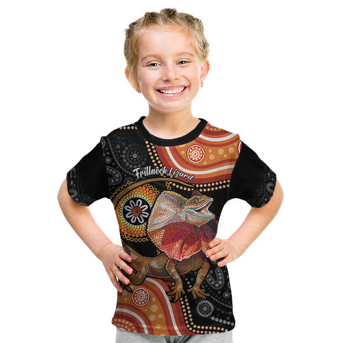 Personalised Australia Frilled Lizard Kid T Shirt Aboriginal Art