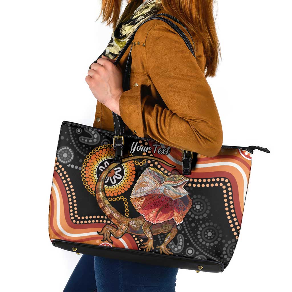 Personalised Australia Frilled Lizard Leather Tote Bag Aboriginal Art