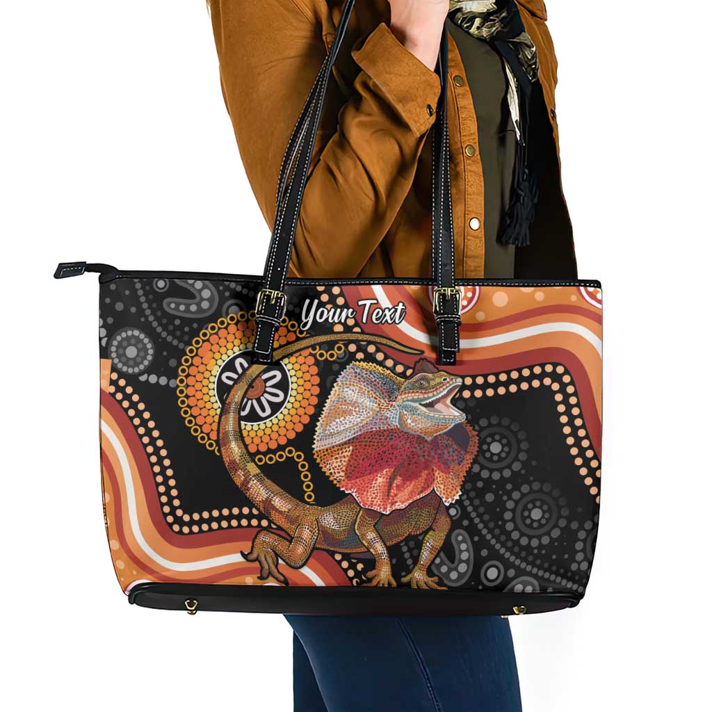 Personalised Australia Frilled Lizard Leather Tote Bag Aboriginal Art