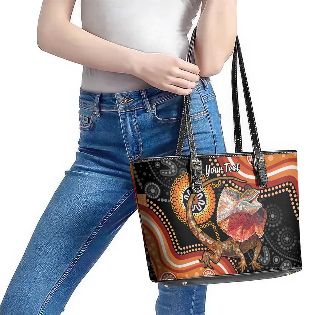 Personalised Australia Frilled Lizard Leather Tote Bag Aboriginal Art