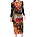 Personalised Australia Frilled Lizard Long Sleeve Bodycon Dress Aboriginal Art