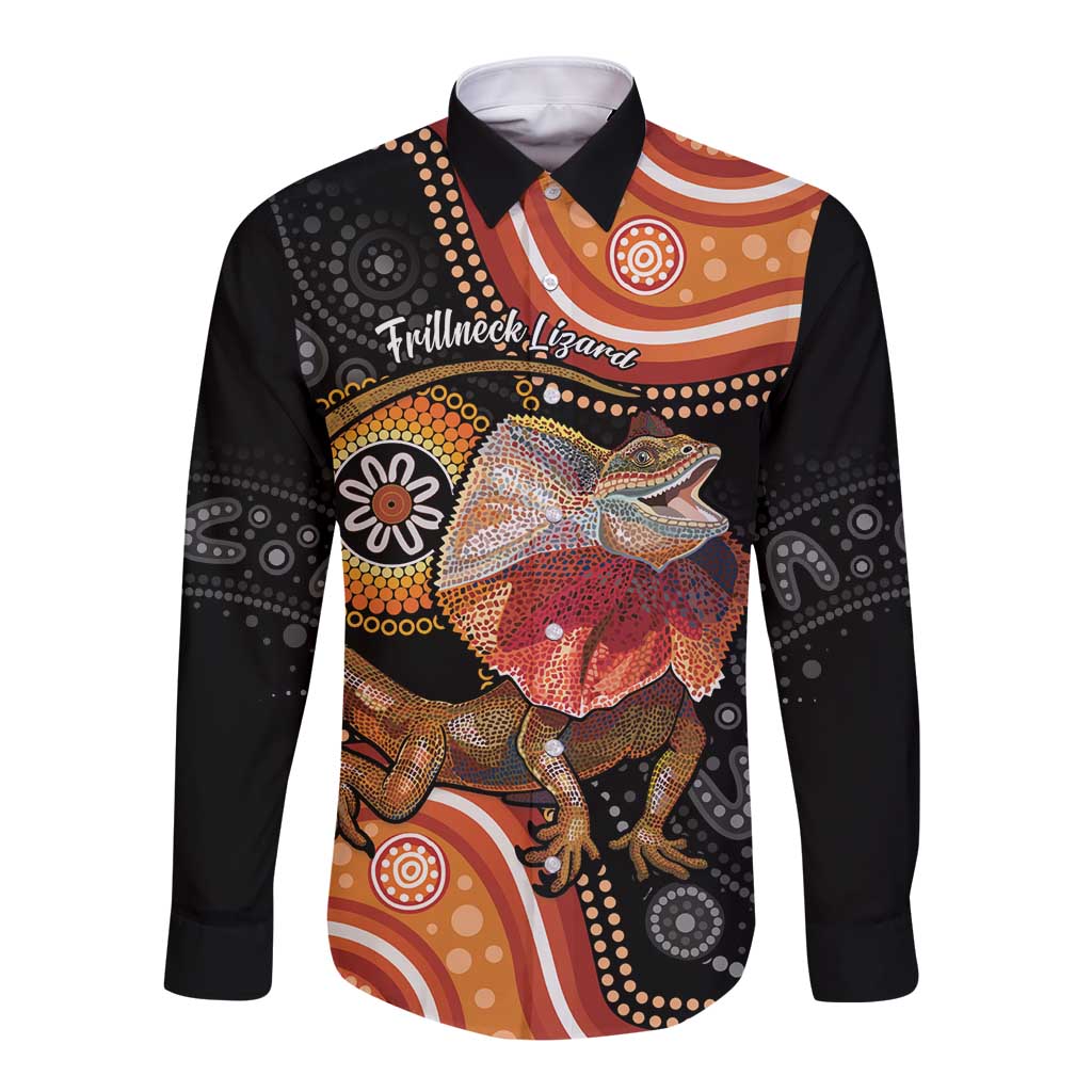 Personalised Australia Frilled Lizard Long Sleeve Button Shirt Aboriginal Art