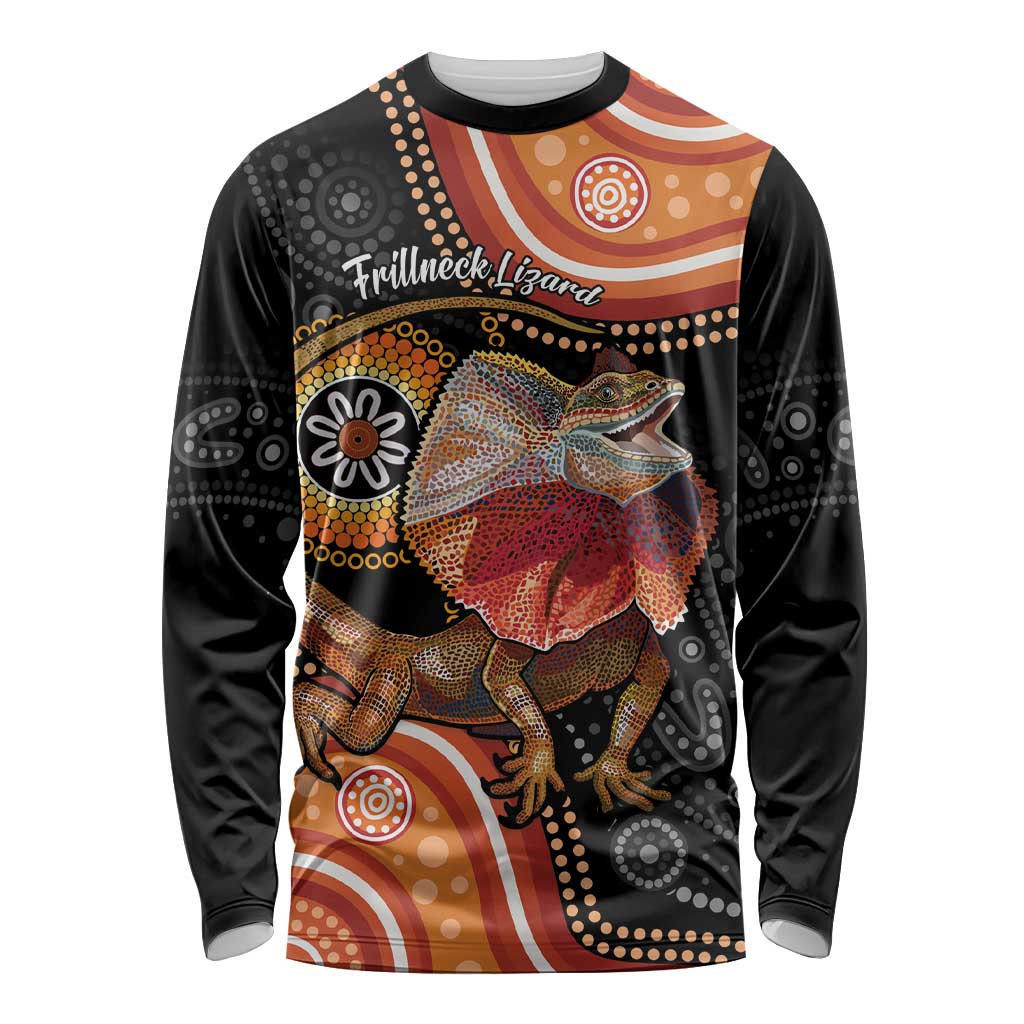Personalised Australia Frilled Lizard Long Sleeve Shirt Aboriginal Art
