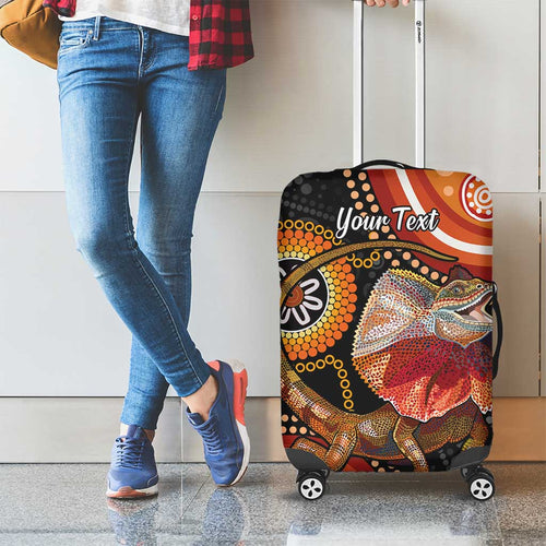 Personalised Australia Frilled Lizard Luggage Cover Aboriginal Art