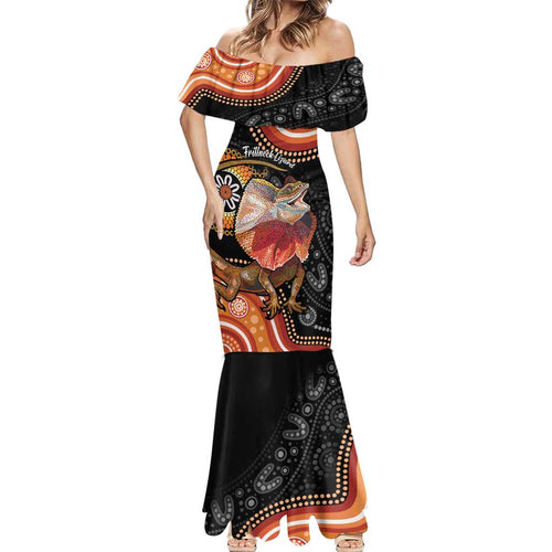 Personalised Australia Frilled Lizard Mermaid Dress Aboriginal Art