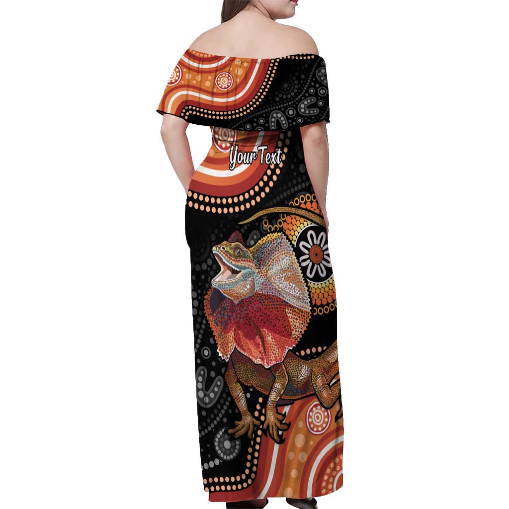 Personalised Australia Frilled Lizard Off Shoulder Maxi Dress Aboriginal Art