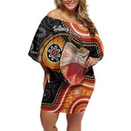 Personalised Australia Frilled Lizard Off Shoulder Short Dress Aboriginal Art