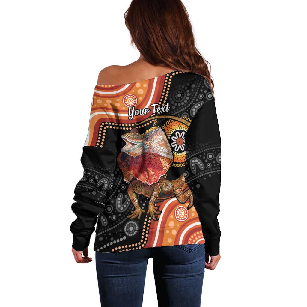 Personalised Australia Frilled Lizard Off Shoulder Sweater Aboriginal Art