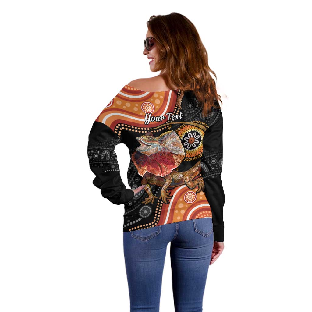 Personalised Australia Frilled Lizard Off Shoulder Sweater Aboriginal Art