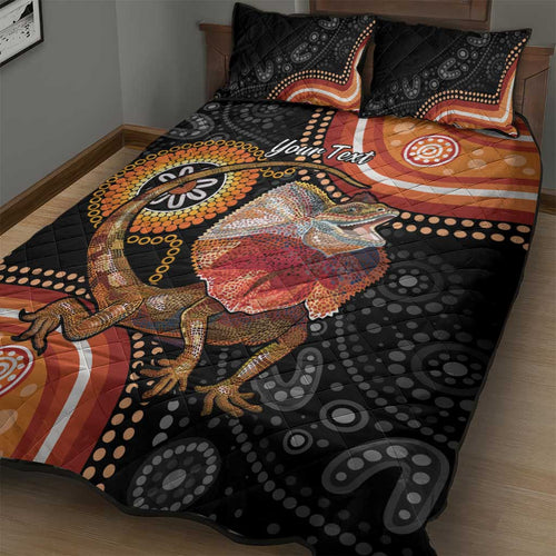 Personalised Australia Frilled Lizard Quilt Bed Set Aboriginal Art