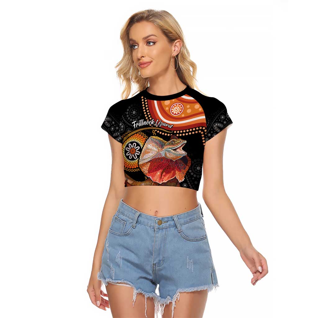 Personalised Australia Frilled Lizard Raglan Cropped T Shirt Aboriginal Art