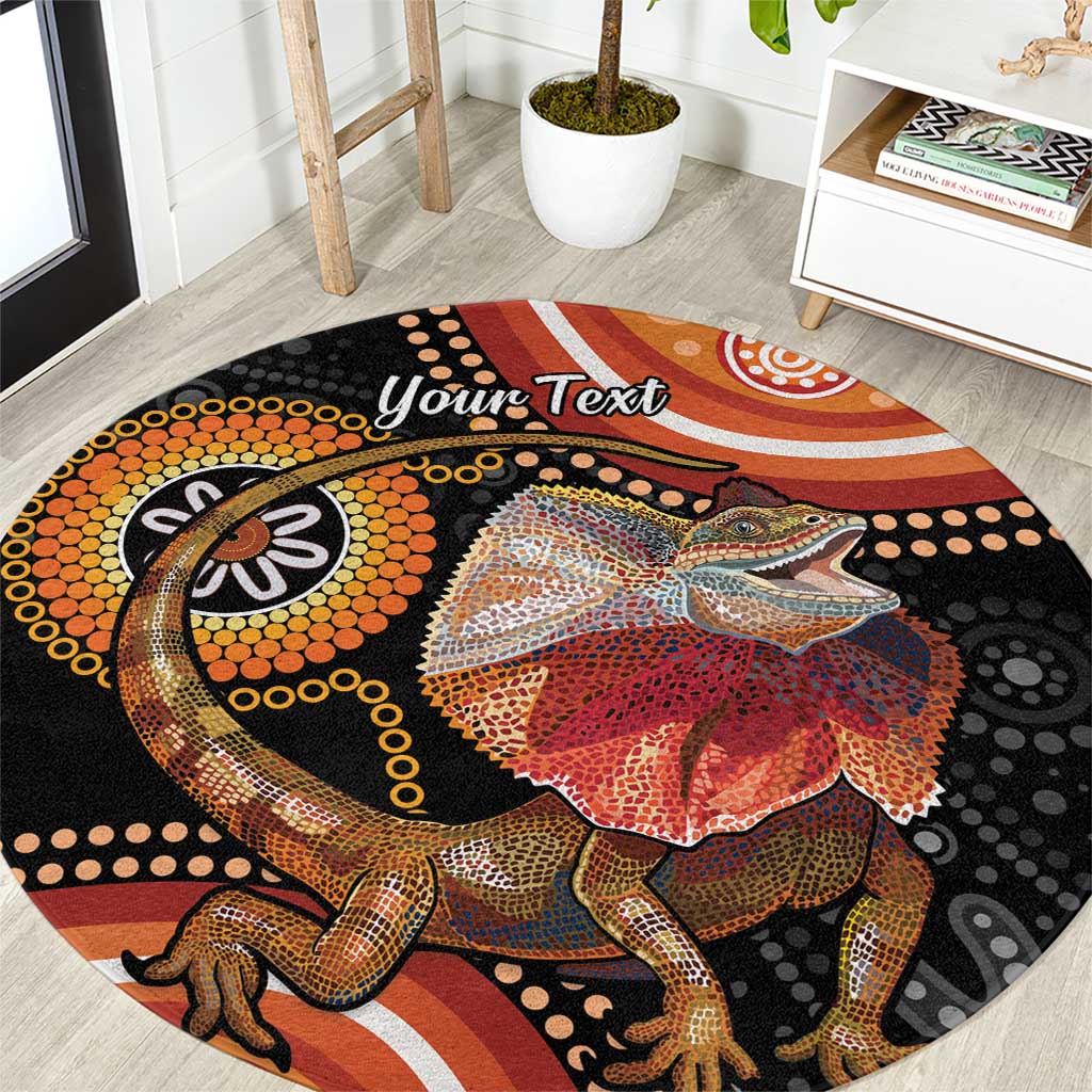 Personalised Australia Frilled Lizard Round Carpet Aboriginal Art