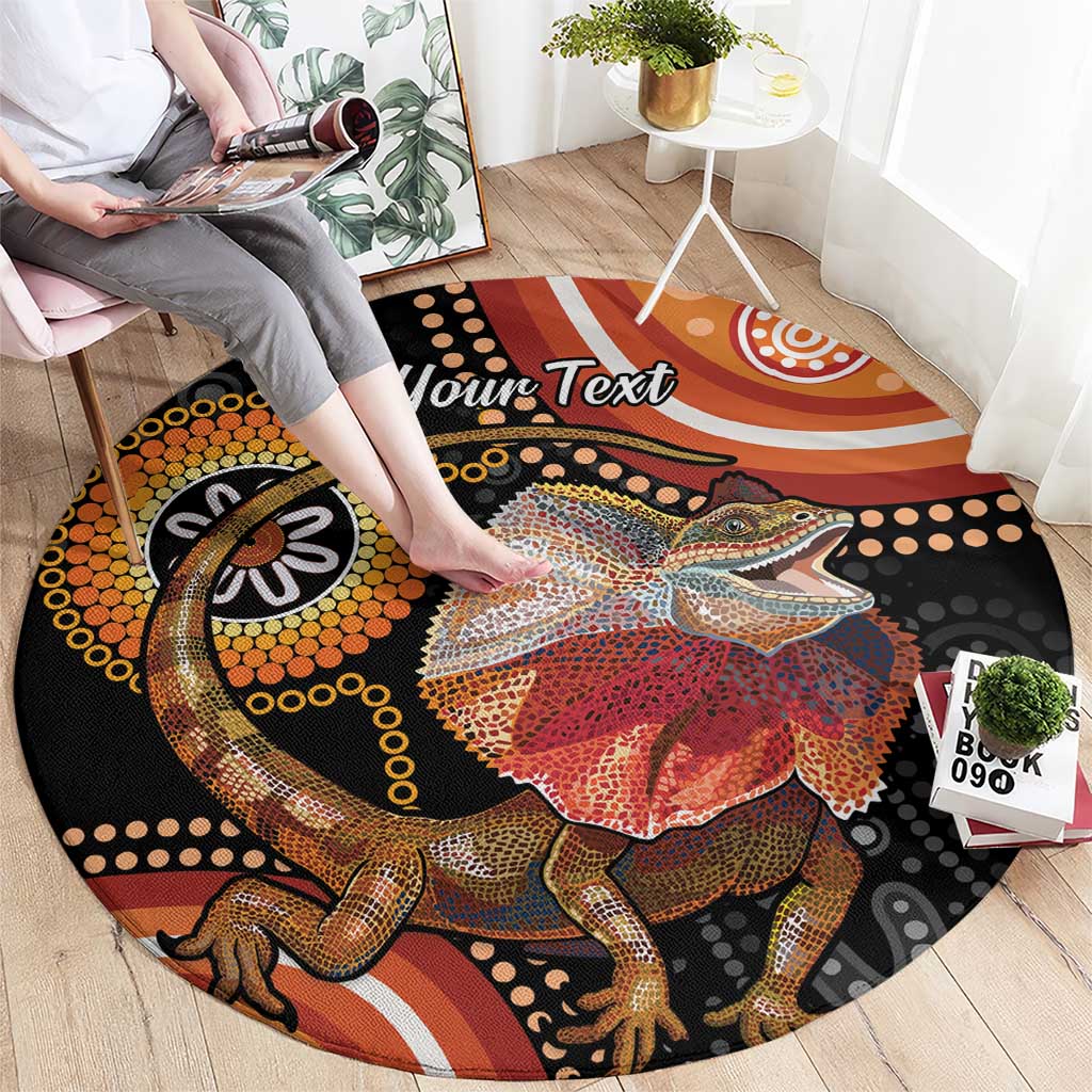 Personalised Australia Frilled Lizard Round Carpet Aboriginal Art