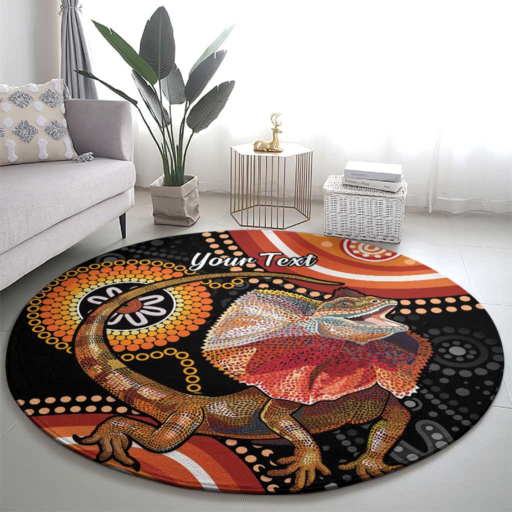 Personalised Australia Frilled Lizard Round Carpet Aboriginal Art