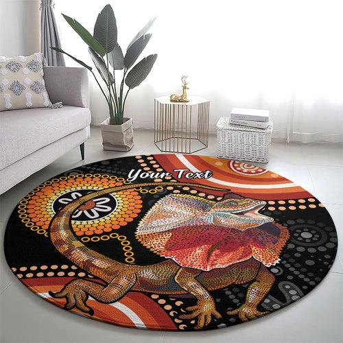 Personalised Australia Frilled Lizard Round Carpet Aboriginal Art