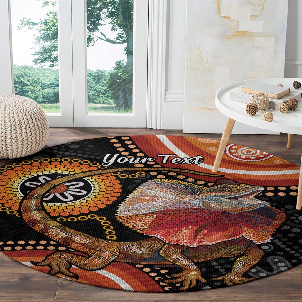 Personalised Australia Frilled Lizard Round Carpet Aboriginal Art