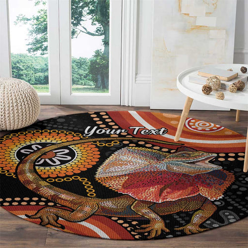 Personalised Australia Frilled Lizard Round Carpet Aboriginal Art
