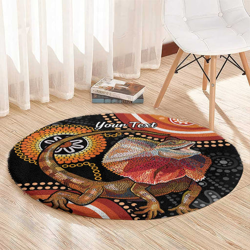 Personalised Australia Frilled Lizard Round Carpet Aboriginal Art