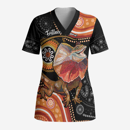 Personalised Australia Frilled Lizard Scrub Top Aboriginal Art - Aussie Hoodie