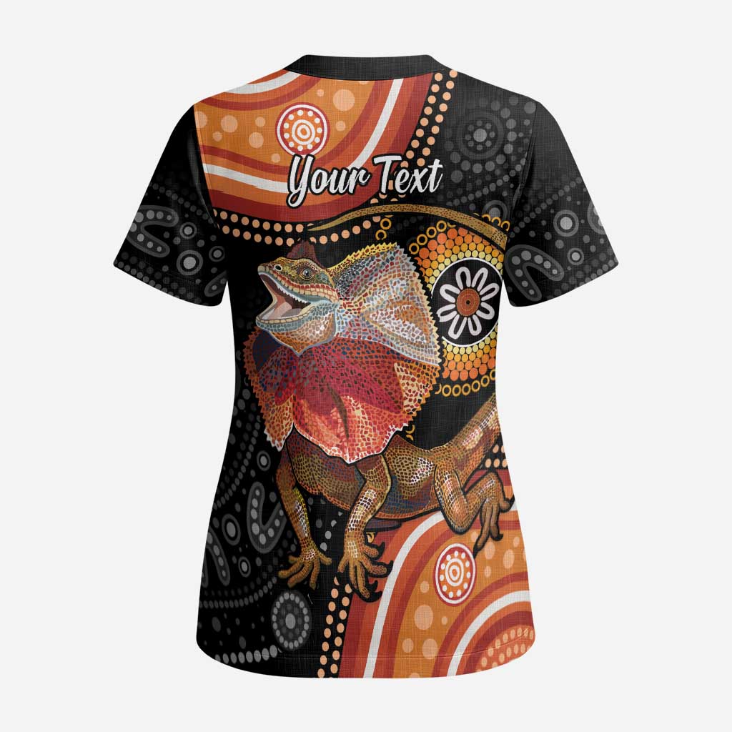 Personalised Australia Frilled Lizard Scrub Top Aboriginal Art - Aussie Hoodie