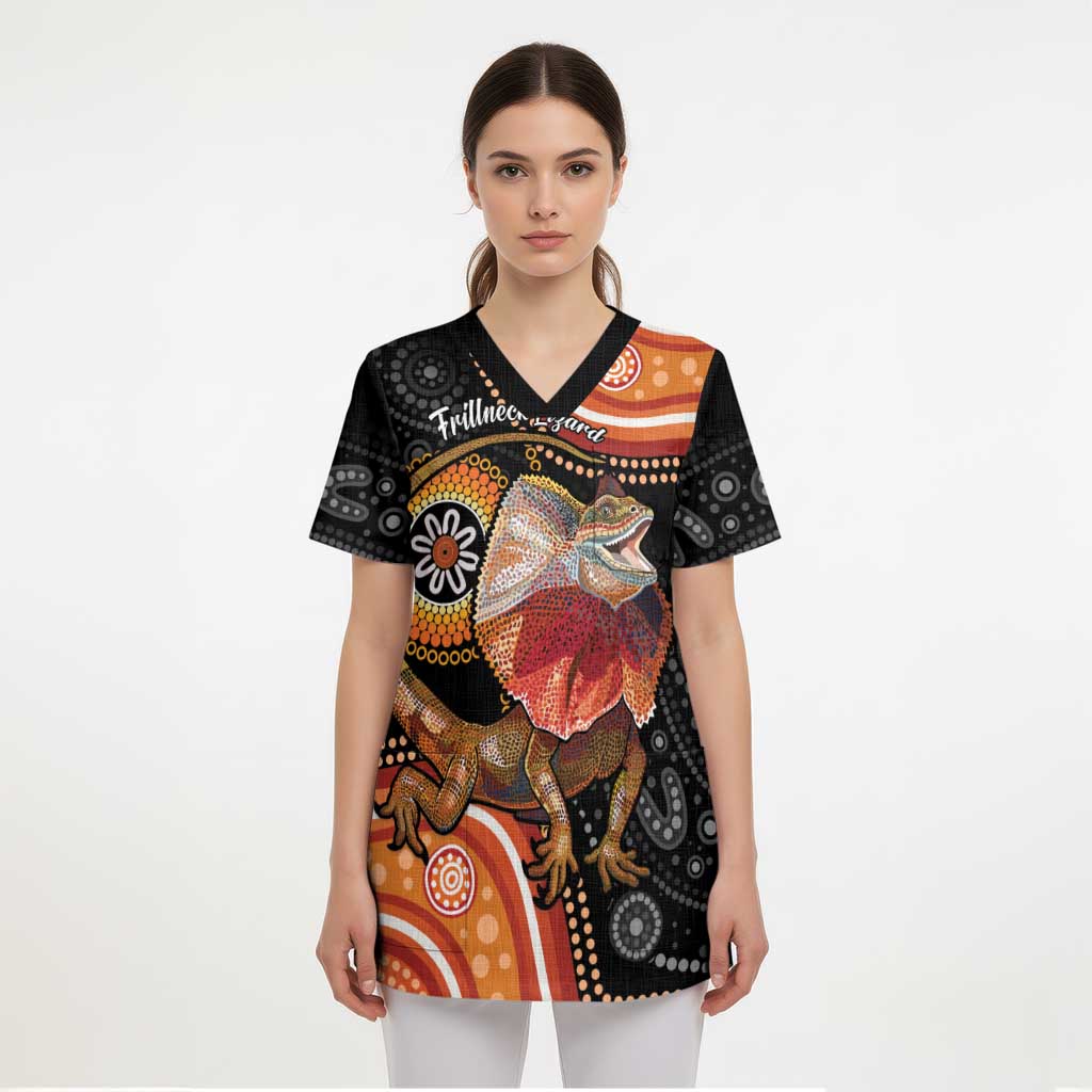Personalised Australia Frilled Lizard Scrub Top Aboriginal Art - Aussie Hoodie
