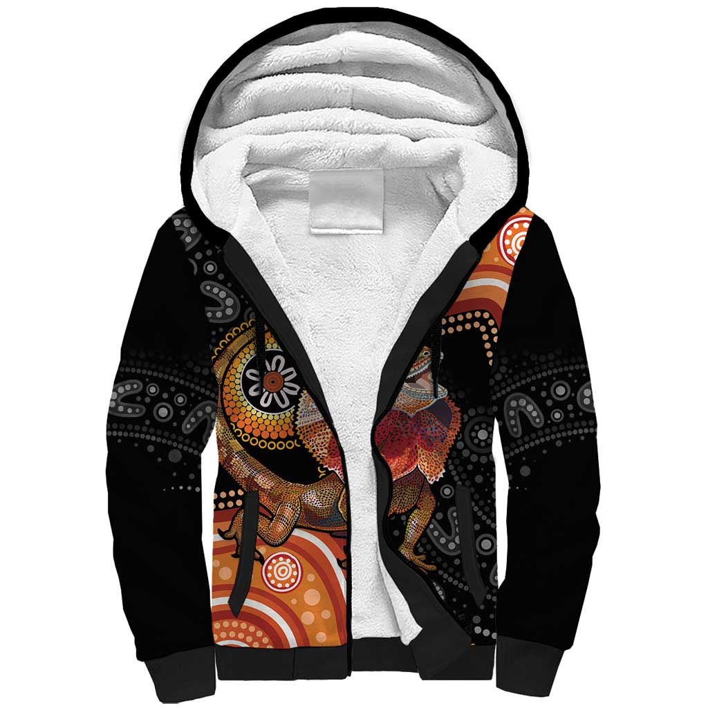 Personalised Australia Frilled Lizard Sherpa Hoodie Aboriginal Art