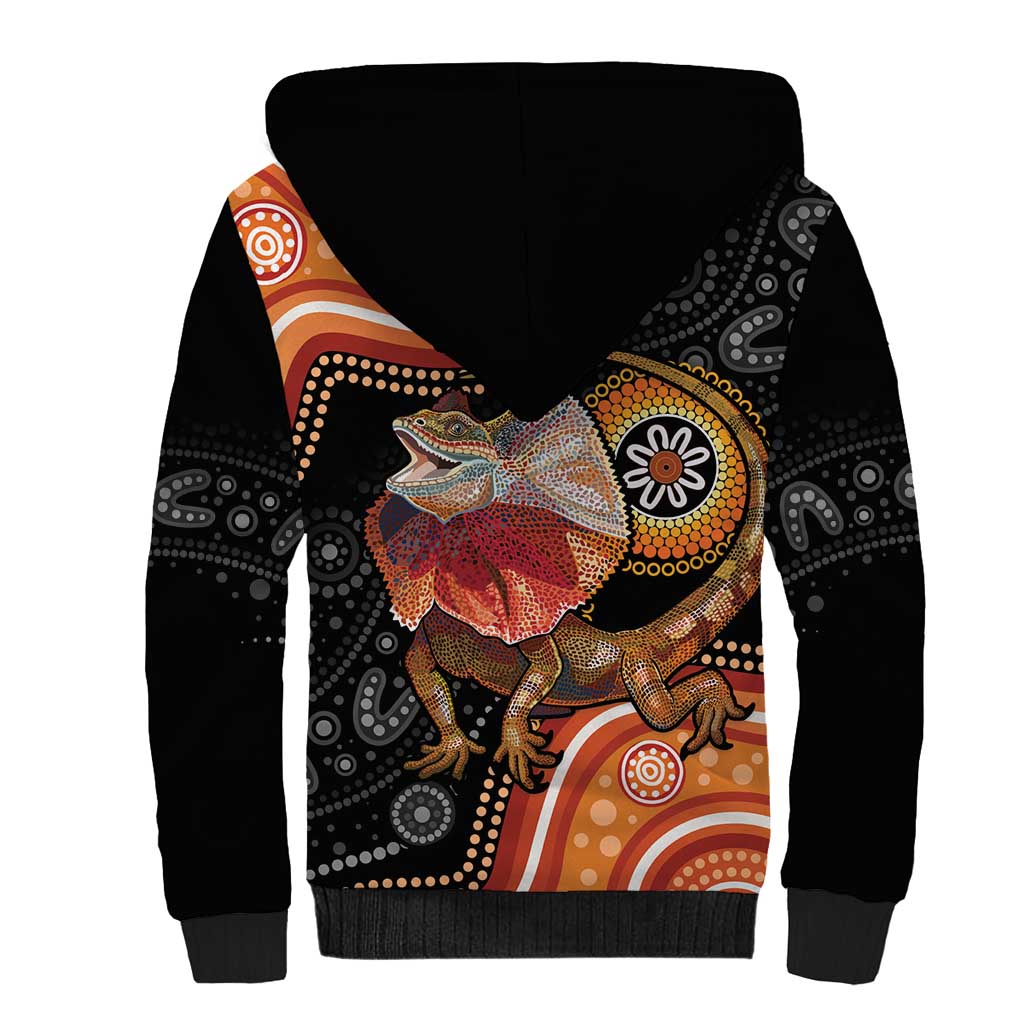Personalised Australia Frilled Lizard Sherpa Hoodie Aboriginal Art