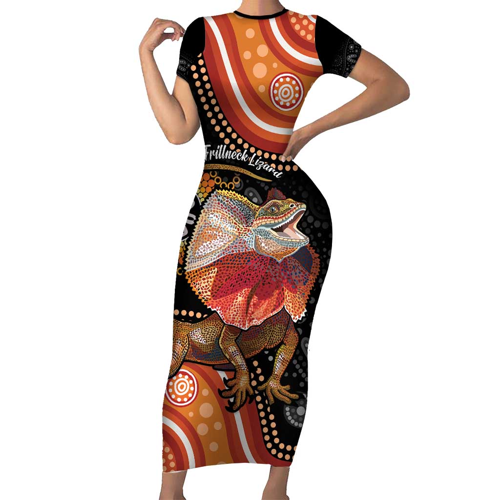 Personalised Australia Frilled Lizard Short Sleeve Bodycon Dress Aboriginal Art