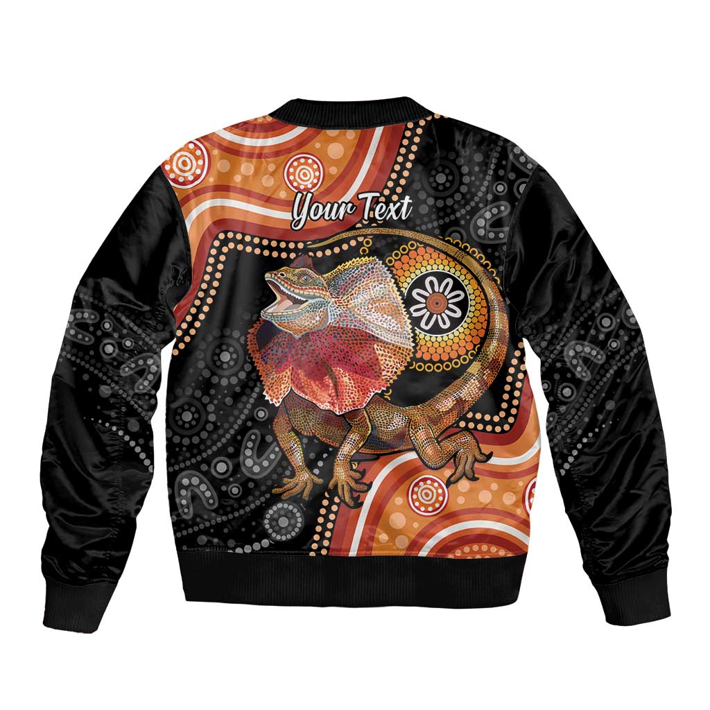 Personalised Australia Frilled Lizard Sleeve Zip Bomber Jacket Aboriginal Art
