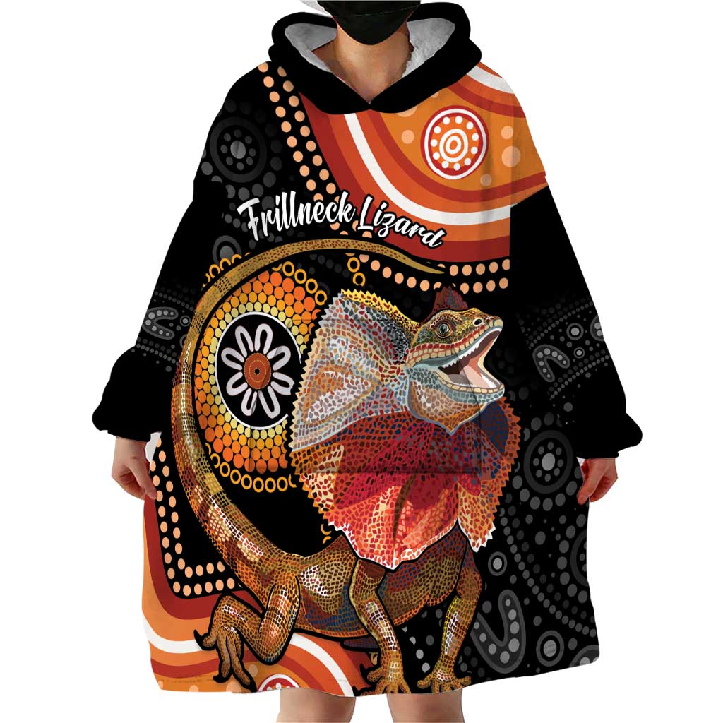 Personalised Australia Frilled Lizard Wearable Blanket Hoodie Aboriginal Art