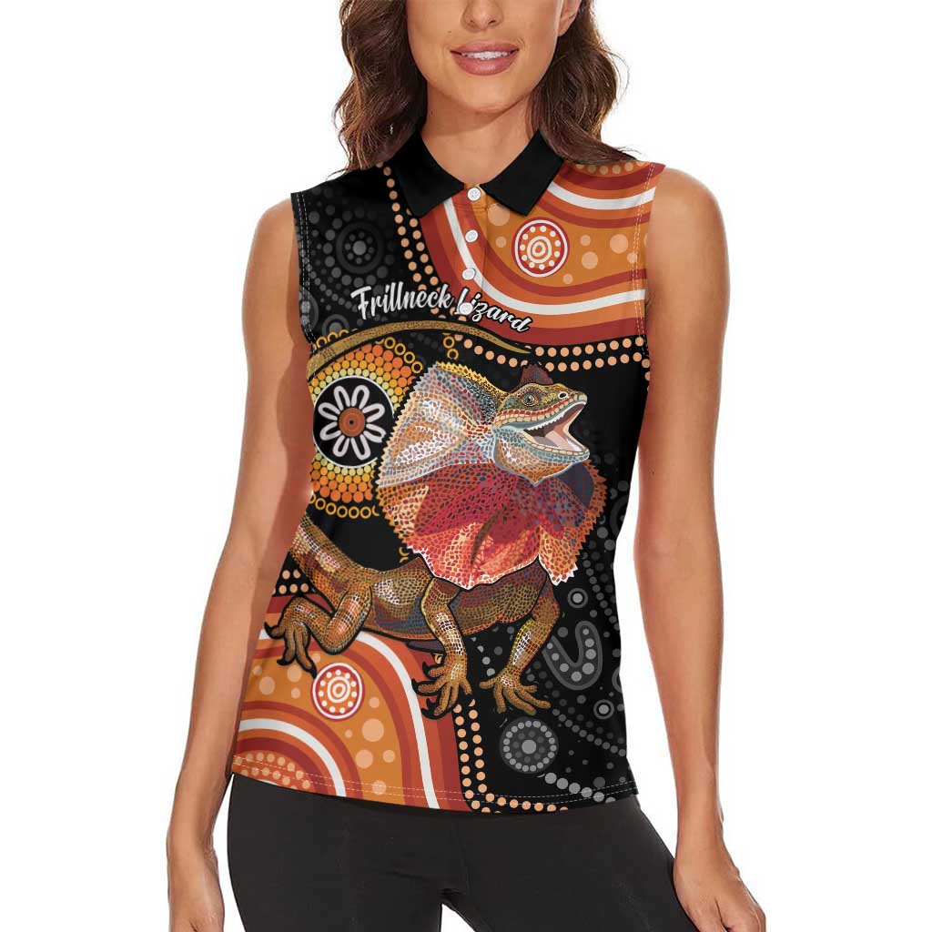 Personalised Australia Frilled Lizard Women Sleeveless Polo Shirt Aboriginal Art